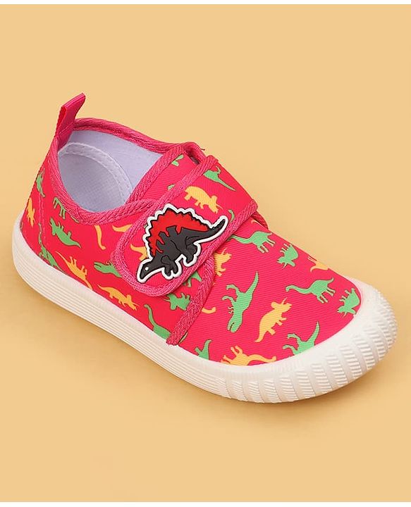 Cute Walk by Babyhug Velcro Closure Dino Printed Casual Shoes - Dark Pink