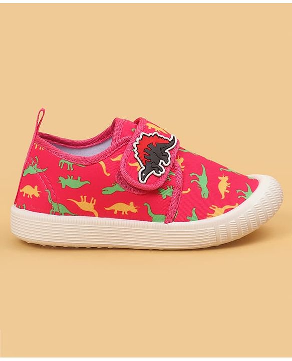 Cute Walk by Babyhug Velcro Closure Dino Printed Casual Shoes - Dark Pink