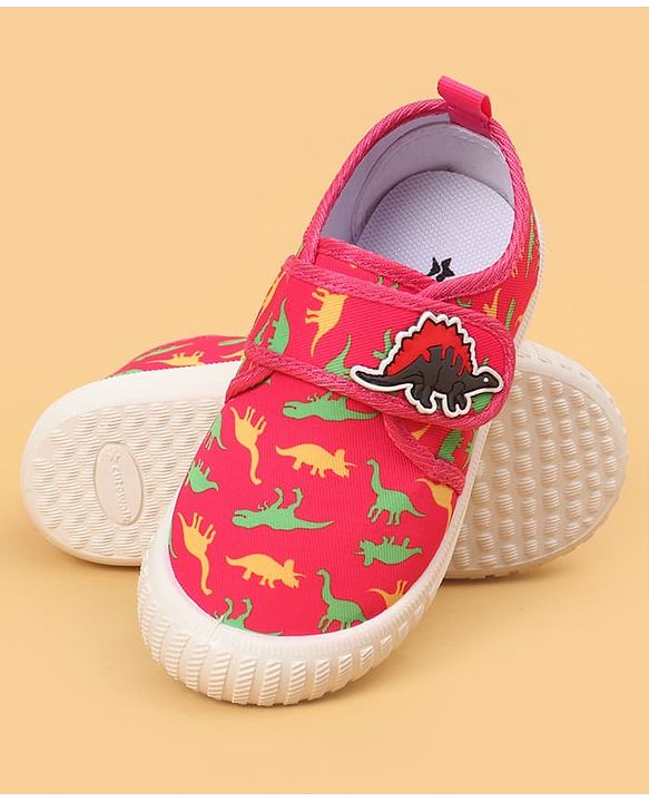 Cute Walk by Babyhug Velcro Closure Dino Printed Casual Shoes - Dark Pink