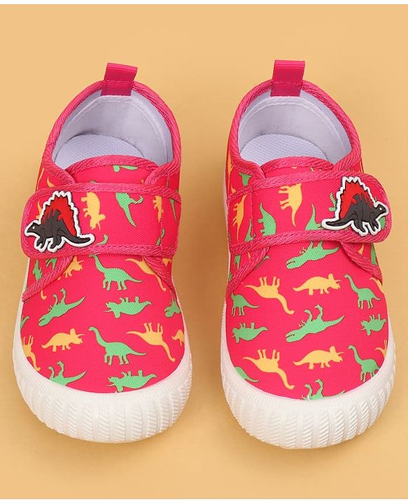 Cute Walk by Babyhug Velcro Closure Dino Printed Casual Shoes - Dark Pink