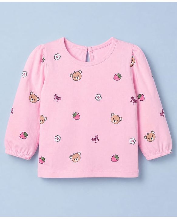 Babyhug 100% Cotton Knit Full Sleeves T-Shirts with Bear Print Pack of 3 in White Pink