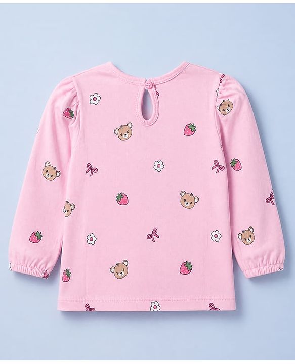 Babyhug 100% Cotton Knit Full Sleeves T-Shirts with Bear Print Pack of 3 in White Pink