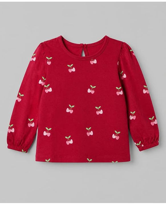 Babyhug 100% Cotton Knit T-Shirt with Full Sleeves and Cherries Print Pack of 5 in Yellow Pink Maroon