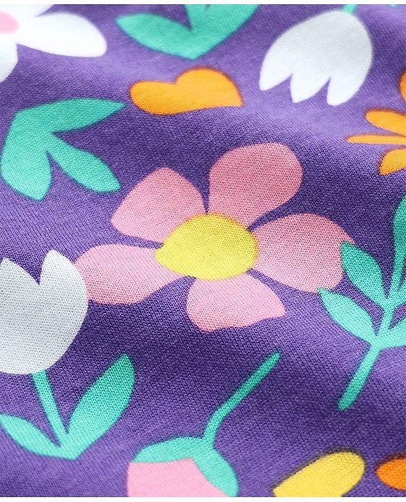 Babyhug 100% Cotton knit Full Sleeves Co-Ords T-Shirt & Pyjama Night Suit with Floral Print - Purple