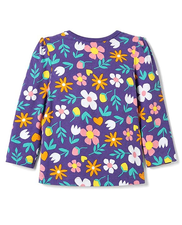 Babyhug 100% Cotton knit Full Sleeves Co-Ords T-Shirt & Pyjama Night Suit with Floral Print - Purple