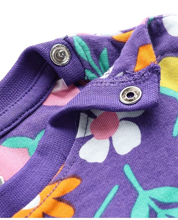 Babyhug 100% Cotton knit Full Sleeves Co-Ords T-Shirt & Pyjama Night Suit with Floral Print - Purple