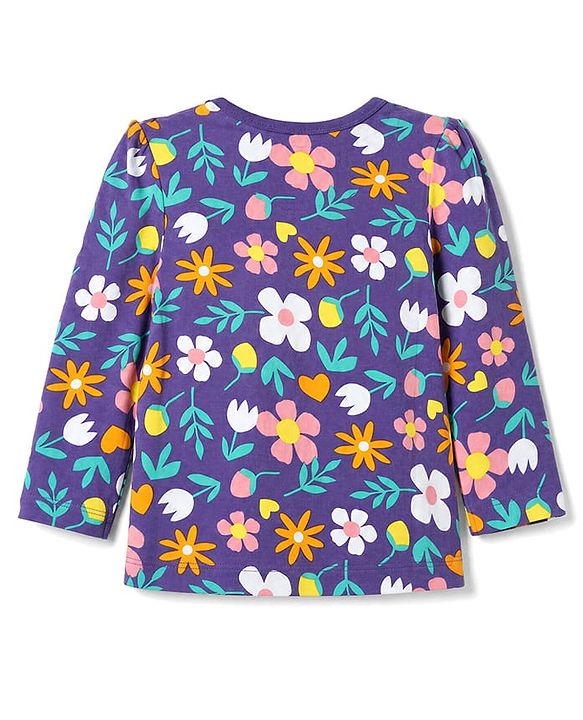 Babyhug 100% Cotton knit Full Sleeves Co-Ords T-Shirt & Pyjama Night Suit with Floral Print - Purple
