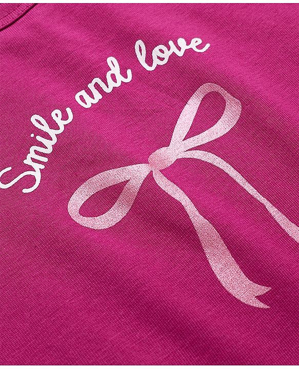 Babyhug 100% Cotton Knit Full Sleeves T-Shirts with Heart Text & Bow Print Pack of 2 - White Dark Pink