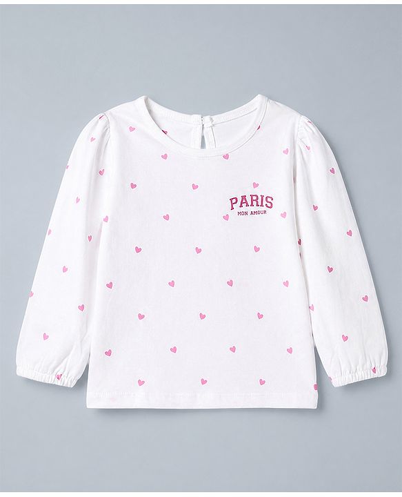 Babyhug 100% Cotton Knit Full Sleeves T-Shirts with Heart Text & Bow Print Pack of 2 - White Dark Pink