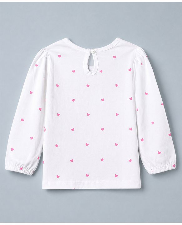 Babyhug 100% Cotton Knit Full Sleeves T-Shirts with Heart Text & Bow Print Pack of 2 - White Dark Pink