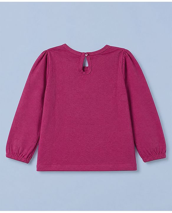 Babyhug 100% Cotton Knit Full Sleeves T-Shirts with Heart Text & Bow Print Pack of 2 - White Dark Pink