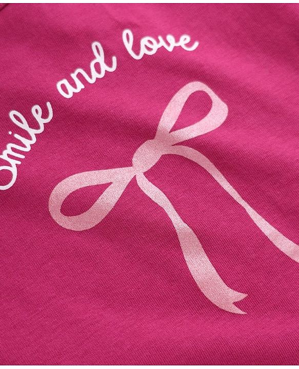 Babyhug 100% Cotton Knit Full Sleeves T-Shirts with Heart Text & Bow Print Pack of 2 - White Dark Pink