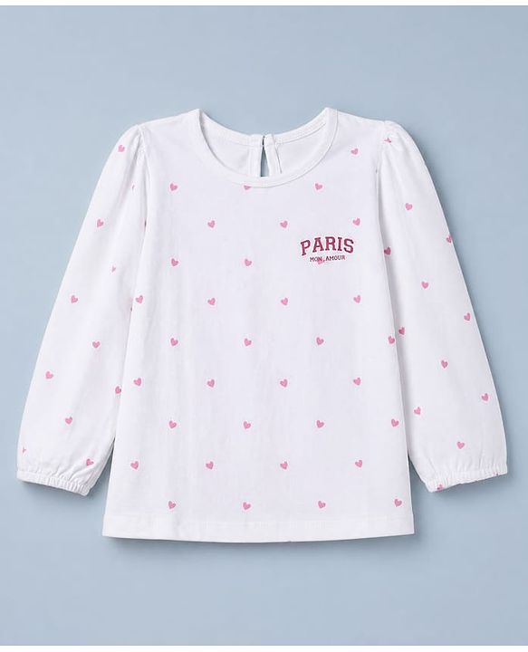 Babyhug 100% Cotton Knit Full Sleeves T-Shirts with Heart Text & Bow Print Pack of 2 - White Dark Pink