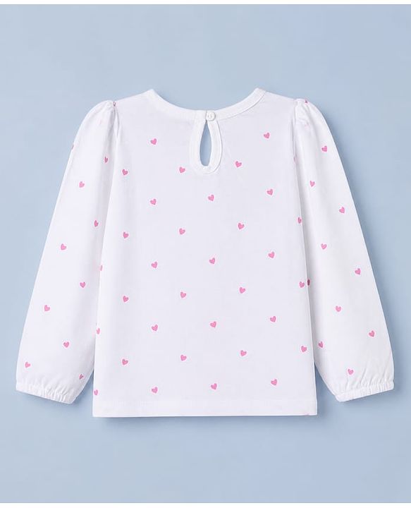 Babyhug 100% Cotton Knit Full Sleeves T-Shirts with Heart Text & Bow Print Pack of 2 - White Dark Pink