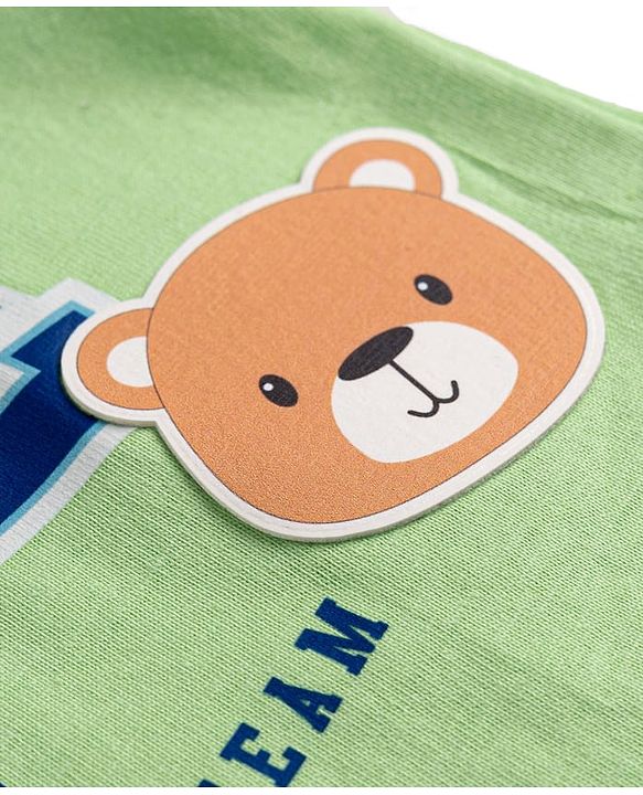 Babyhug 100% Cotton Knit T-Shirt Half Sleeves Bear Print Green 6-9 Months