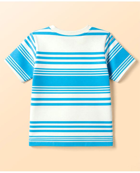 Babyhug 100% Cotton Knit Striped T-Shirt Half Sleeves with Cub Face Print Multi Color 6-9 Months