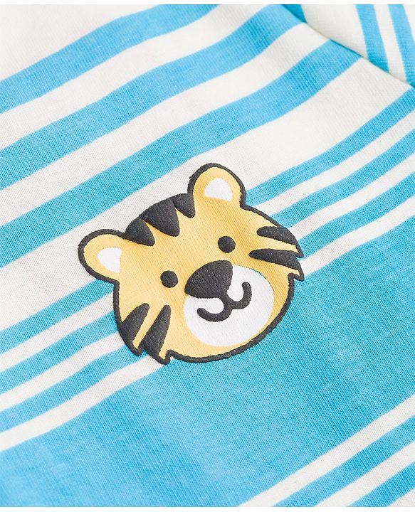 Babyhug 100% Cotton Knit Striped T-Shirt Half Sleeves with Cub Face Print Multi Color 6-9 Months