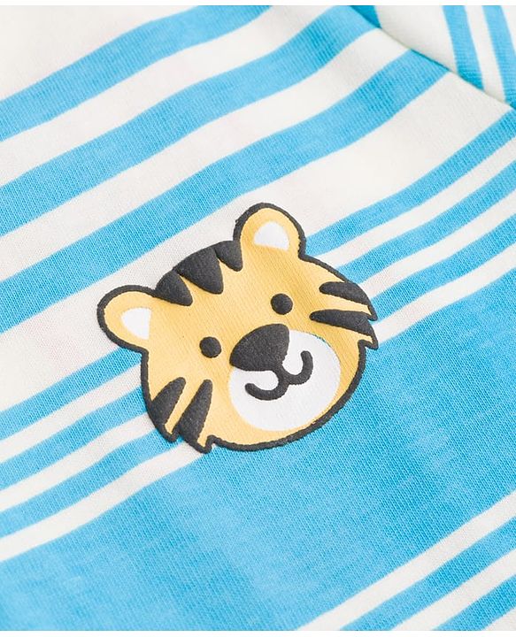 Babyhug 100% Cotton Knit Striped T-Shirt Half Sleeves with Cub Face Print Multi Color 6-9 Months