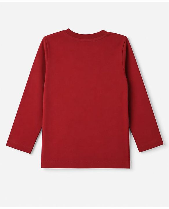 Babyhug 100% Cotton Knit Full Sleeves T-Shirt & Pyjama Night Suit with Bear & Moon Print - Red
