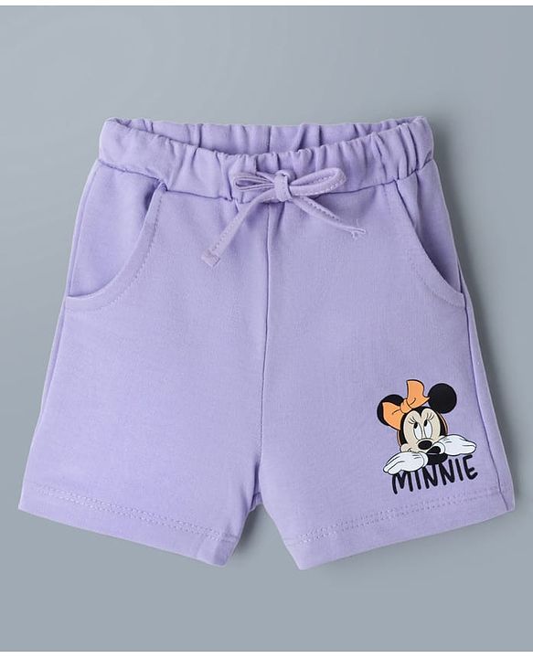 Babyhug Disney Single Jersey Knit Half Sleeves T-Shirt & Shorts Set with Minnie Mouse Graphics - White & Lavender