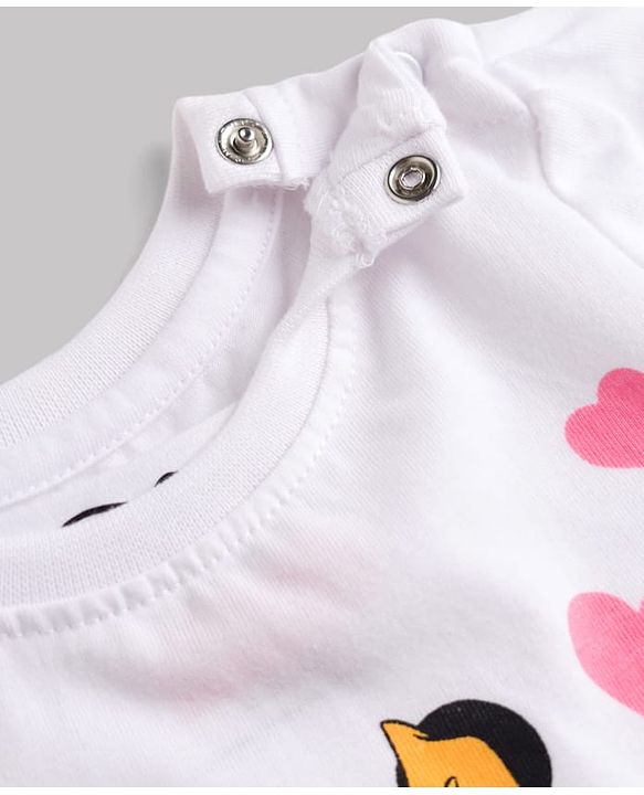 Babyhug Disney Single Jersey Knit Half Sleeves T-Shirt & Shorts Set with Minnie Mouse Graphics - White & Lavender