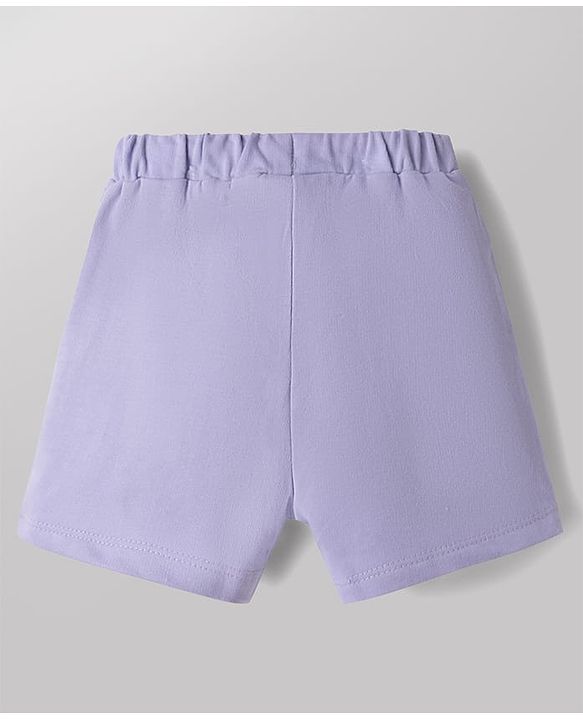 Babyhug Disney Single Jersey Knit Half Sleeves T-Shirt & Shorts Set with Minnie Mouse Graphics - White & Lavender