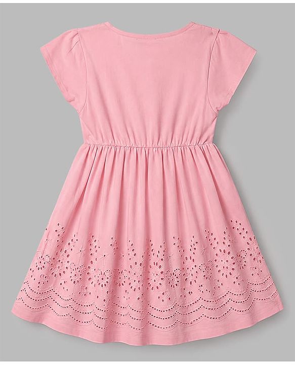 Babyhug Schiffili Woven Half Sleeves Floral Embroidered  Frock with Bloomer - Pink