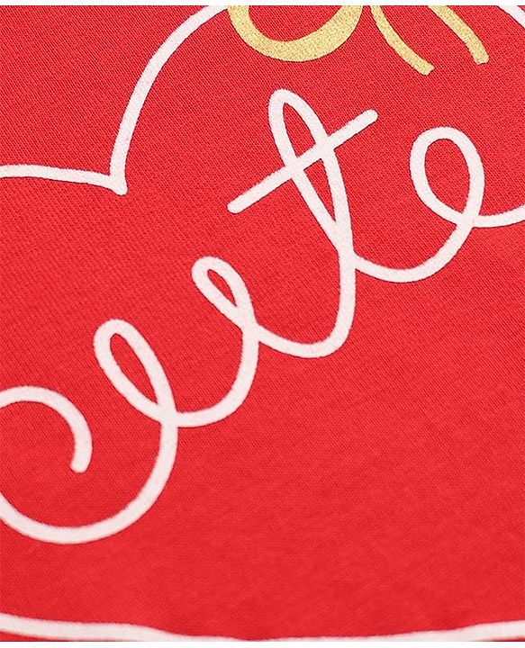 Babyhug 100% Cotton Knit Half Sleeves T-Shirt & Pyjama Night Suit with Cute Heart & Bow Print - Red