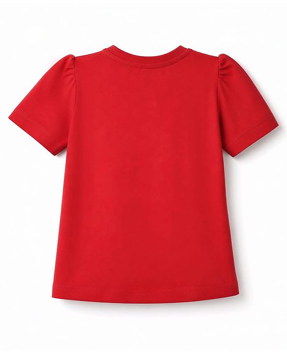Babyhug 100% Cotton Knit Half Sleeves T-Shirt & Pyjama Night Suit with Cute Heart & Bow Print - Red