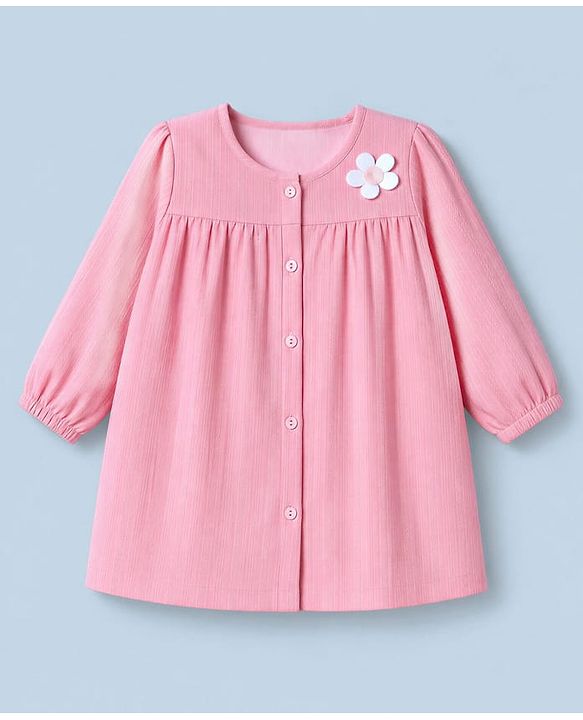 Babyhug 100% Cotton Woven Frock and Legging with Full Sleeves and Floral Applique in Pink for 2-3 Years