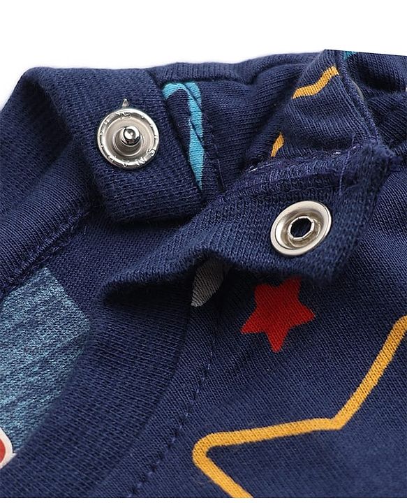 Babyhug 100% Cotton Knit Full Sleeves Co-Ords T-Shirt & Pyjama Night Suit with Star Print - Navy Blue