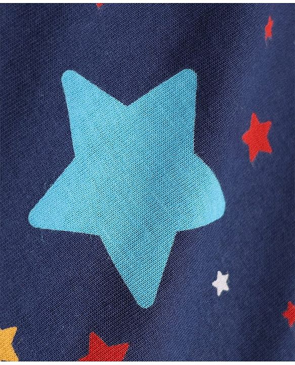 Babyhug 100% Cotton Knit Full Sleeves Co-Ords T-Shirt & Pyjama Night Suit with Star Print - Navy Blue