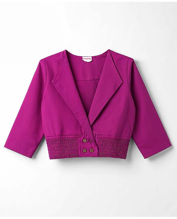 Babyhug Poplin Woven Full Sleeves Solid Frock With Jacket - Dark Pink