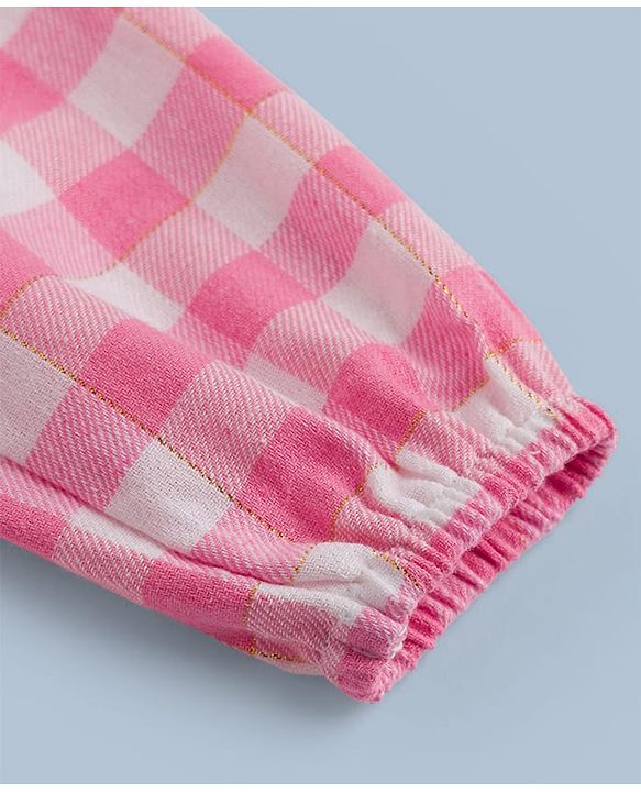 Babyhug 100% Cotton Woven Full Sleeves Checked Frock With Leggings - Pink