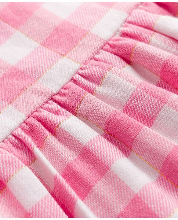 Babyhug 100% Cotton Woven Full Sleeves Checked Frock With Leggings - Pink