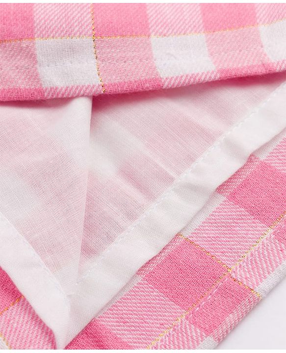Babyhug 100% Cotton Woven Full Sleeves Checked Frock With Leggings - Pink