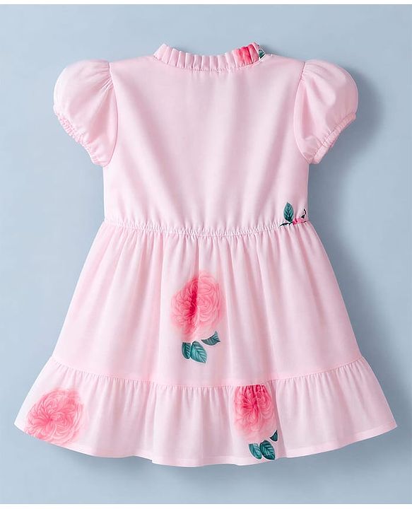 Babyhug Georgette Woven Half Sleeves One Piece Dress With Floral Print - Pink