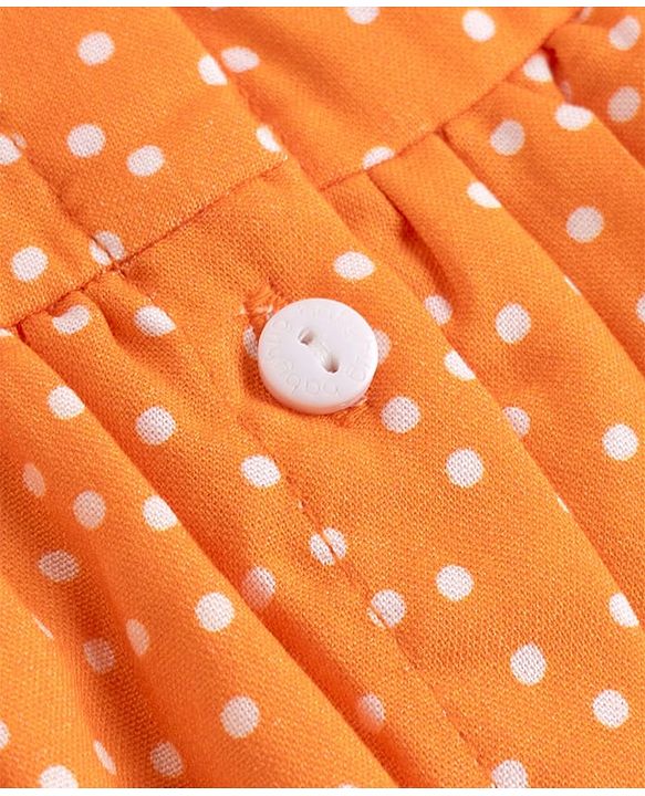 Babyhug Rayon Woven Full Sleeves Polka Dot Printed Dress - Orange