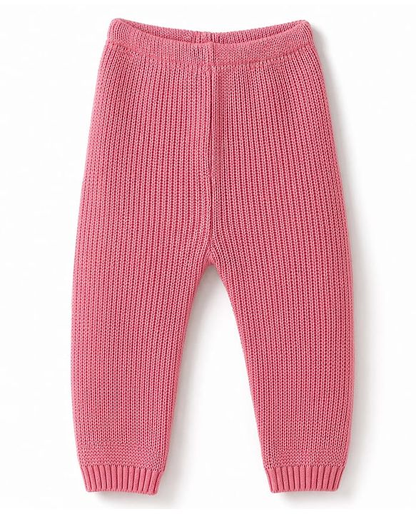 Babyhug Knit Full Length Solid Colour Woollen Lounge Pant - Pink