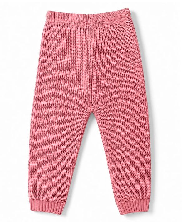 Babyhug Knit Full Length Solid Colour Woollen Lounge Pant - Pink