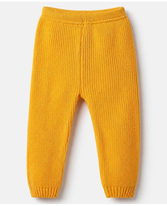 Babyhug Knit Full Length Solid Woollen Lounge Pant in Yellow