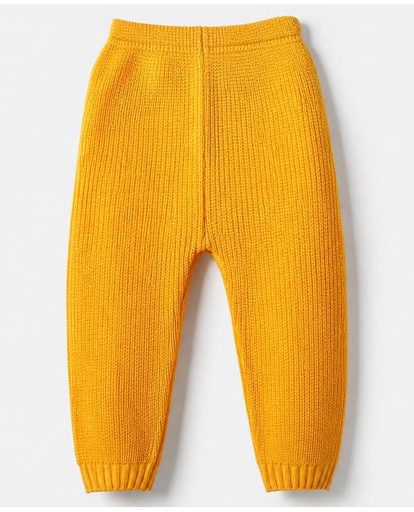 Babyhug Knit Full Length Solid Woollen Lounge Pant in Yellow