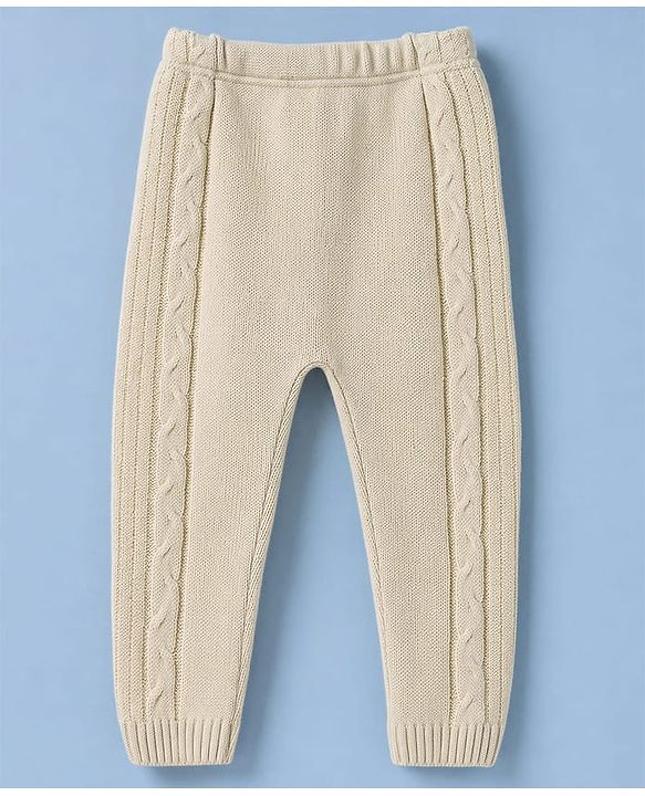 Babyhug Knit Full Length Woollen Bottom With Cable Knit Design - Cream