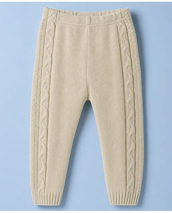 Babyhug Knit Full Length Woollen Bottom With Cable Knit Design - Cream