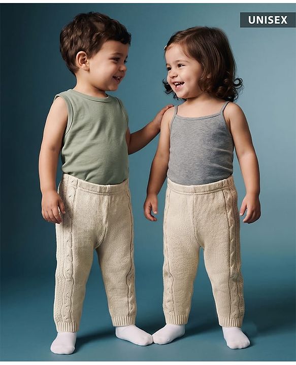 Babyhug Knit Full Length Woollen Bottom With Cable Knit Design - Cream