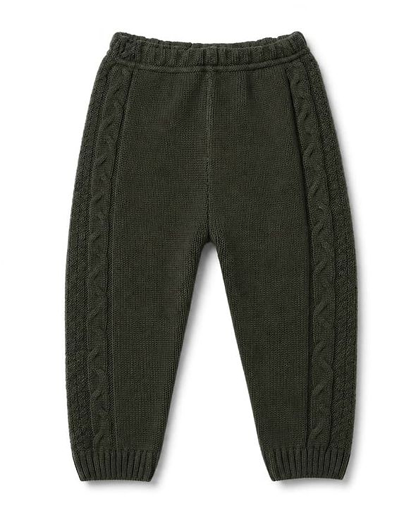Babyhug Sweater Knit Full Length Woollen Pant With Cable Sweater Knit Design - Olive Green
