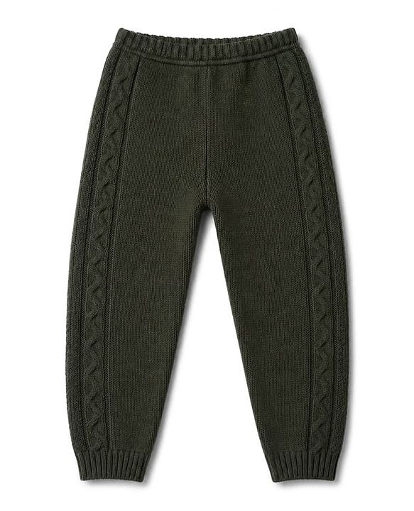 Babyhug Sweater Knit Full Length Woollen Pant With Cable Sweater Knit Design - Olive Green