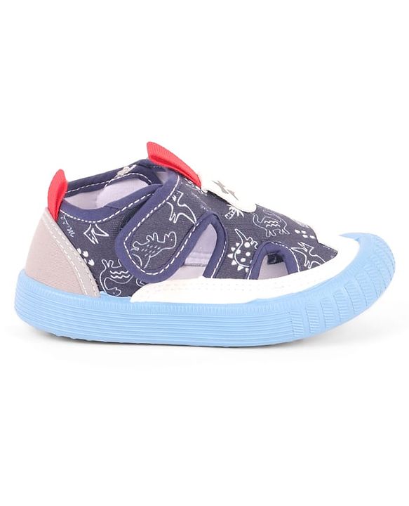 Cute Walk by Babyhug Velcro Closure Sandals With Dino Print - Navy Blue