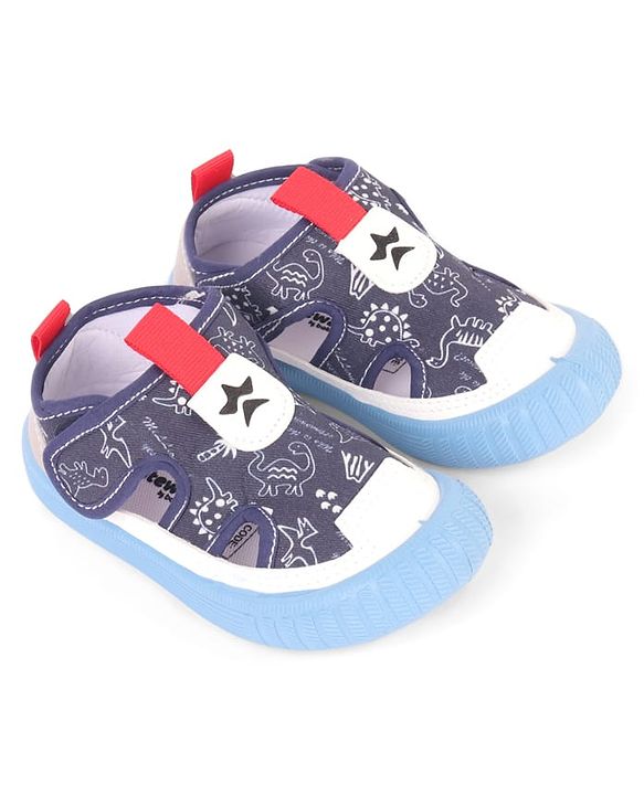 Cute Walk by Babyhug Velcro Closure Sandals With Dino Print - Navy Blue