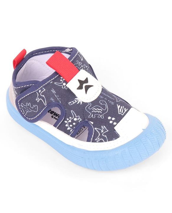 Cute Walk by Babyhug Velcro Closure Sandals With Dino Print - Navy Blue